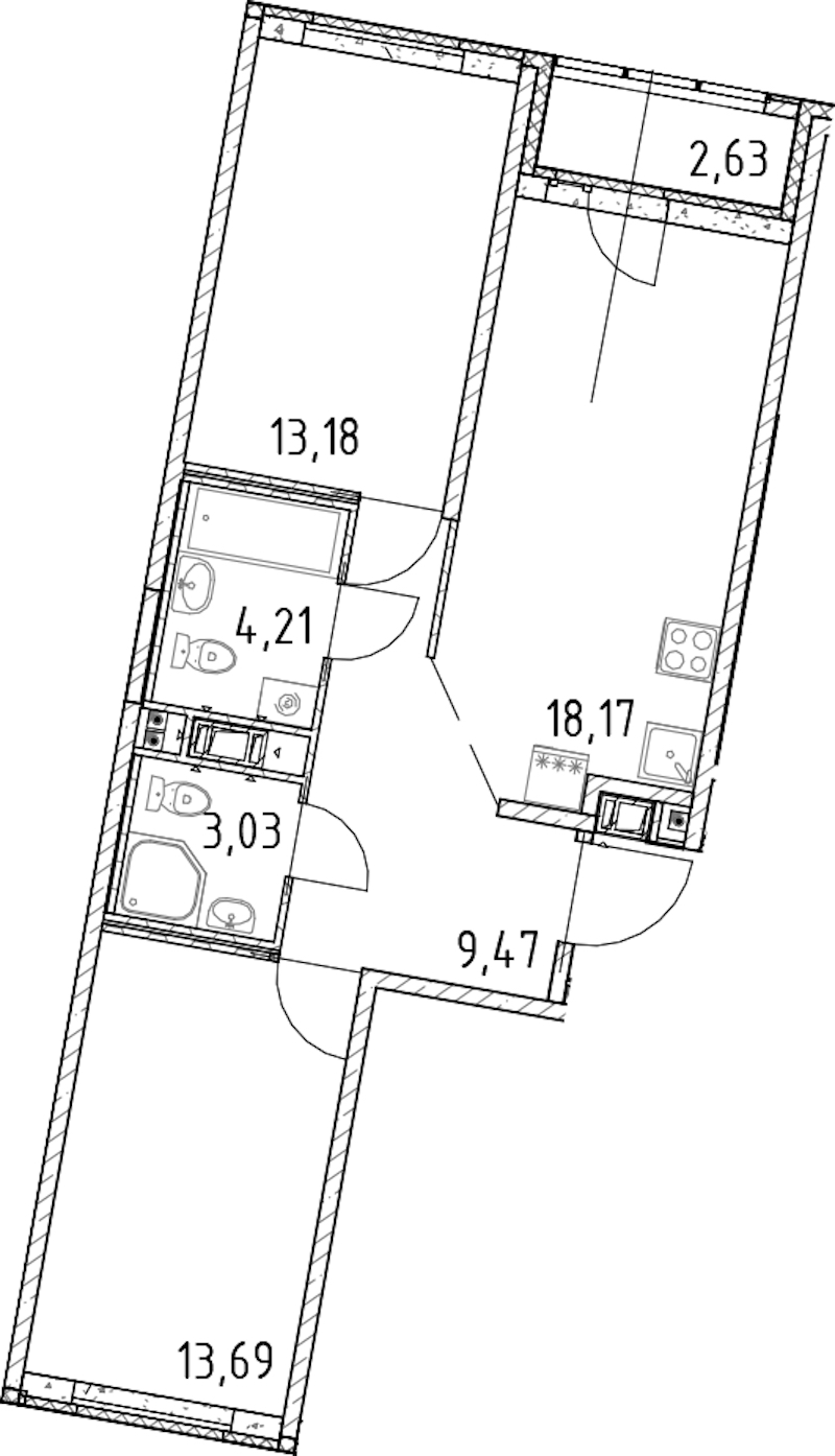 2-комнатная квартира 61.75 м², 10/17 эт., ЖК «Город Первых»